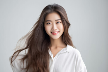 Obraz premium Smart Casual Office Shirt uniform Girl Teenager - Adult stands in front of White Background. generative AI