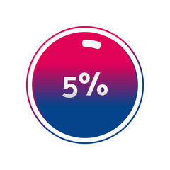 5 percent circle chart, isolated symbol. Vector red blue gradient element. Percentage Infographic sign. Illustration, icon for business, finance, progress, report, web design, download