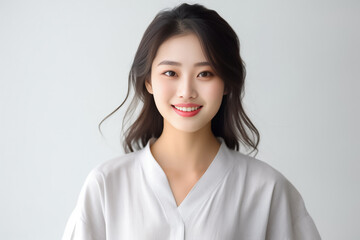 Pajamas on a Beautiful Asian Japanese Girl 16-30 years old, looks at the camera on White Background. generative AI