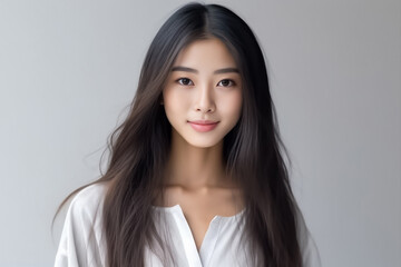 Obraz premium Pajamas on a Beautiful Asian Japanese Girl 16-30 years old, looks at the camera on White Background. generative AI