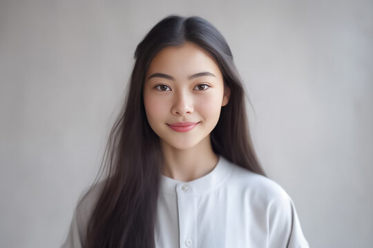 Pajamas on a Beautiful Asian Japanese Girl 16-30 years old, looks at the camera on White Background. generative AI