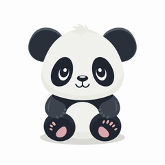 Flat Vector Cute Cartoon Panda Character. Funny Smiling Sitting Panda Bear in Front View