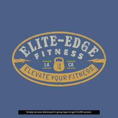 Vintage Distressed Clean Grunge Gym Elite Edge Fitness Lockup Type Badge Logo