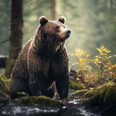 Fototapeta premium Wildlife photography of a standing bear in the forest