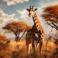 Wildlife a full body photography of a giraffe in the savanna © omachucam