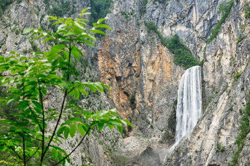 Path to Waterfall Boka in Triglav National Park , Slovenia, Bovec, Europe	
