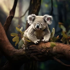 Fototapeten Wildlife photography of a koala bear on a branch tree © omachucam