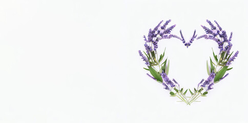 Lavender Petal Perfection: Love's Heart on White Background, Generative AI