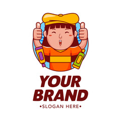 Woman Artist Cartoon Character Logo Vector Template