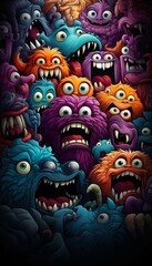 Bright Colorful Background with Angry Monsters. Generative ai