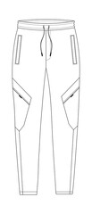 Technical Sketch Men and Boys TRACK PANT, pant outline design blank template, Full track pant, Front template, Casual Style, Fashion Vector Illustration.