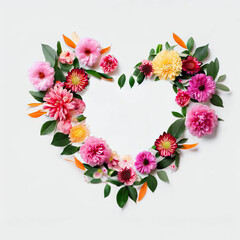 AI Artistry in Flowers: Love-Shaped Heart on White Background, Generative AI