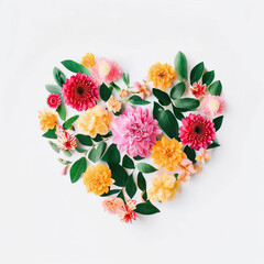 Petal Harmony: Beauty in Flowers Heart, White Background, Generative AI