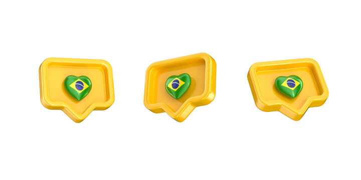 brazil flag in the like icon format in 3d realistic render