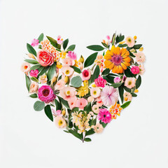 Whimsical Love Whispers: Floral Heart on White Background, Generative AI