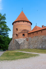 Fototapeta na wymiar Watchtower of Trakai castle in Lithuania, in a day with blue sky.