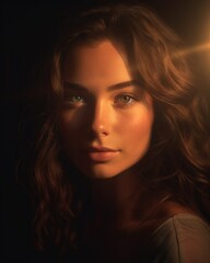 Portrait of beautiful young woman with little makeup. Beautiful brunette with green eyes. 