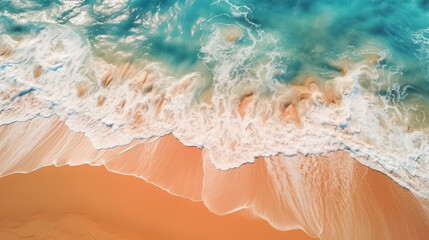 Fototapeta na wymiar blue sea water in sunny day. Top view from drone. Sea aerial view, Beautiful bright sea with waves splashing and beach sand concept