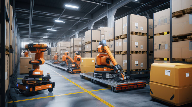 Smart robot arm system for innovative warehouse and factory digital technology.