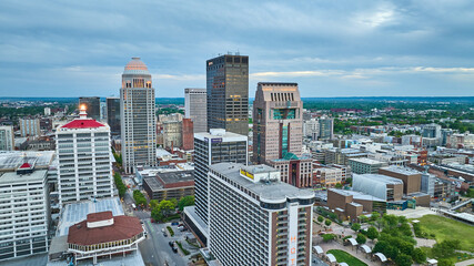 Skyscrapers office buildings downtown city aerial Louisville Kentucky