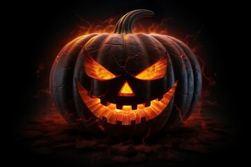 Scary Halloween pumpkin in a dark black background