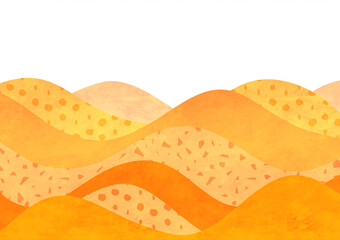 秋の紅葉した山の風景 シンプルな水彩背景イラスト