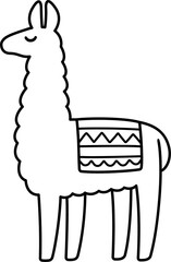 Simple cartoon llama drawing, black and white line art doodle. © sudowoodo