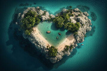 ai generated illustration beautiful tropical island in the shape of heart