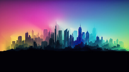 Obraz premium ai generated illustration Futuristic City Skyline with Pink and purple lights