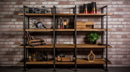 A Photo of Industrial Style Shelving Unit with Open Display. created with Generative AI technology