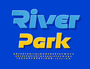Vector creative Poster River Park. Modern Yellow Font. Set of Alphabet Letters and Numbers