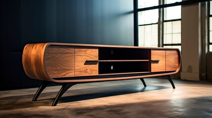 A Photo of Modern Media Console with Sleek Design and Storage Space. created with Generative AI technology
