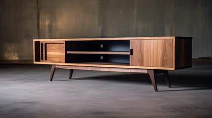 A Photo of Modern Media Console with Sleek Design and Storage Space. created with Generative AI technology
