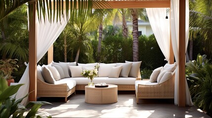 A Photo of Contemporary Outdoor Patio with Cozy Lounge Furniture. created with Generative AI technology