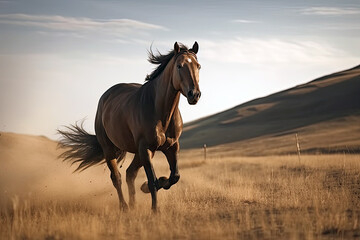 Obraz premium Running horse on the steppe
