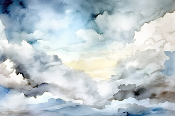 Sky with clouds in watercolor technique