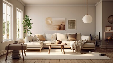 Fototapeta na wymiar A Photo of Minimalist Scandinavian Style Living Room with Neutral Tones. created with Generative AI technology
