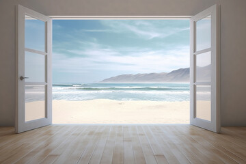 window overlooking beach, ai generated