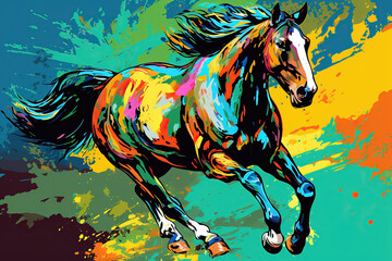 Fototapeta na wymiar running horse in style of pop art, ai generated