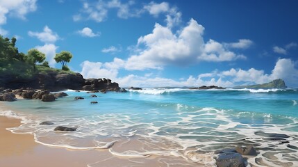 beautiful beach, hyper realistic, ultra detailed