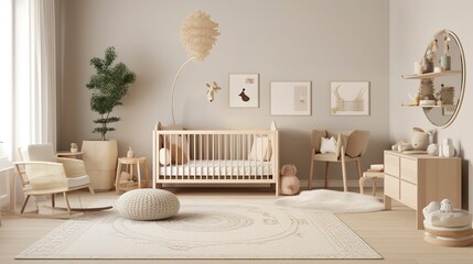 A Photo of Scandinavian Style Nursery with Neutral Colors and Simple Furniture, created with Generative AI technology