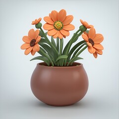 orange flower in a pot in 3D cartoon style. Illustration generated ai
