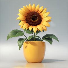 Sunflower flower in a flower pot in 3D cartoon style. Illustration generated ai
