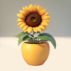 Sunflower flower in a flower pot in 3D style. Illustration generated ai