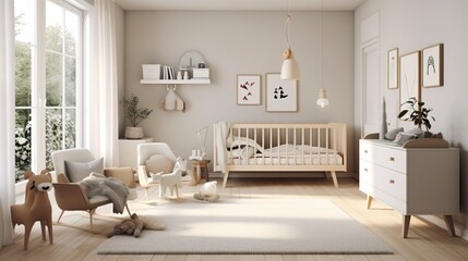 A Photo of Scandinavian Style Nursery with Neutral Colors and Simple Furniture