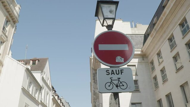 driving ban sign except bicycles in Paris