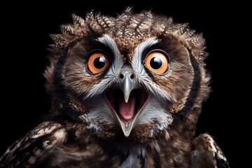 Fototapeta premium Studio portrait of surprised and shocked owl