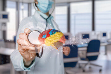 Concept of diagnostics studies the patient brain function.