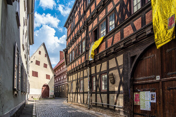 The medieval half-timbered buildings at Andrew quater in the old town of Erfurt, Thuringia, Germany