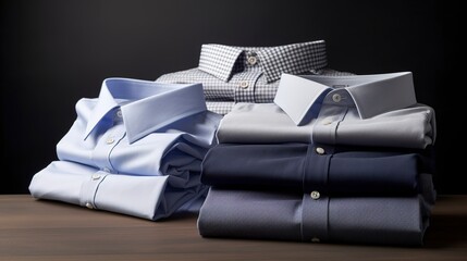 A set of folded formal shirts and dressy tops in various styles. created with Generative AI technology